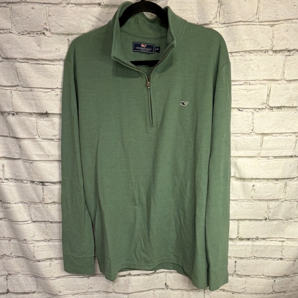 Vineyard Vines Men's 1/4 Zip Saltwater Knit Pullover XL Green Preppy Casual